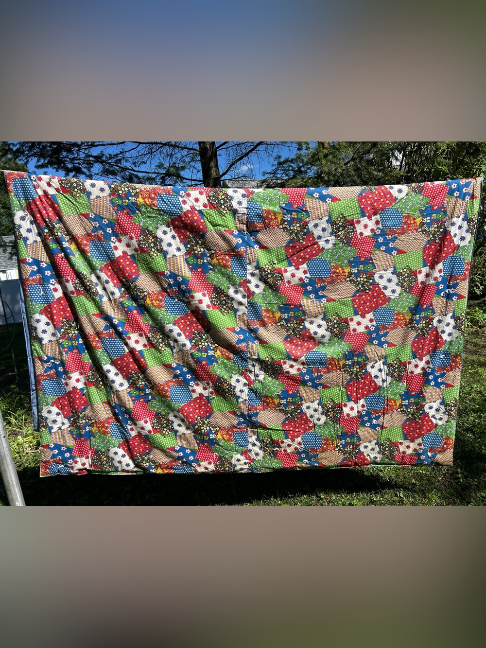 Vintage Quilt Handmade Patchwork Cat Blanket Bedspread Multicolor 82x100 As Is